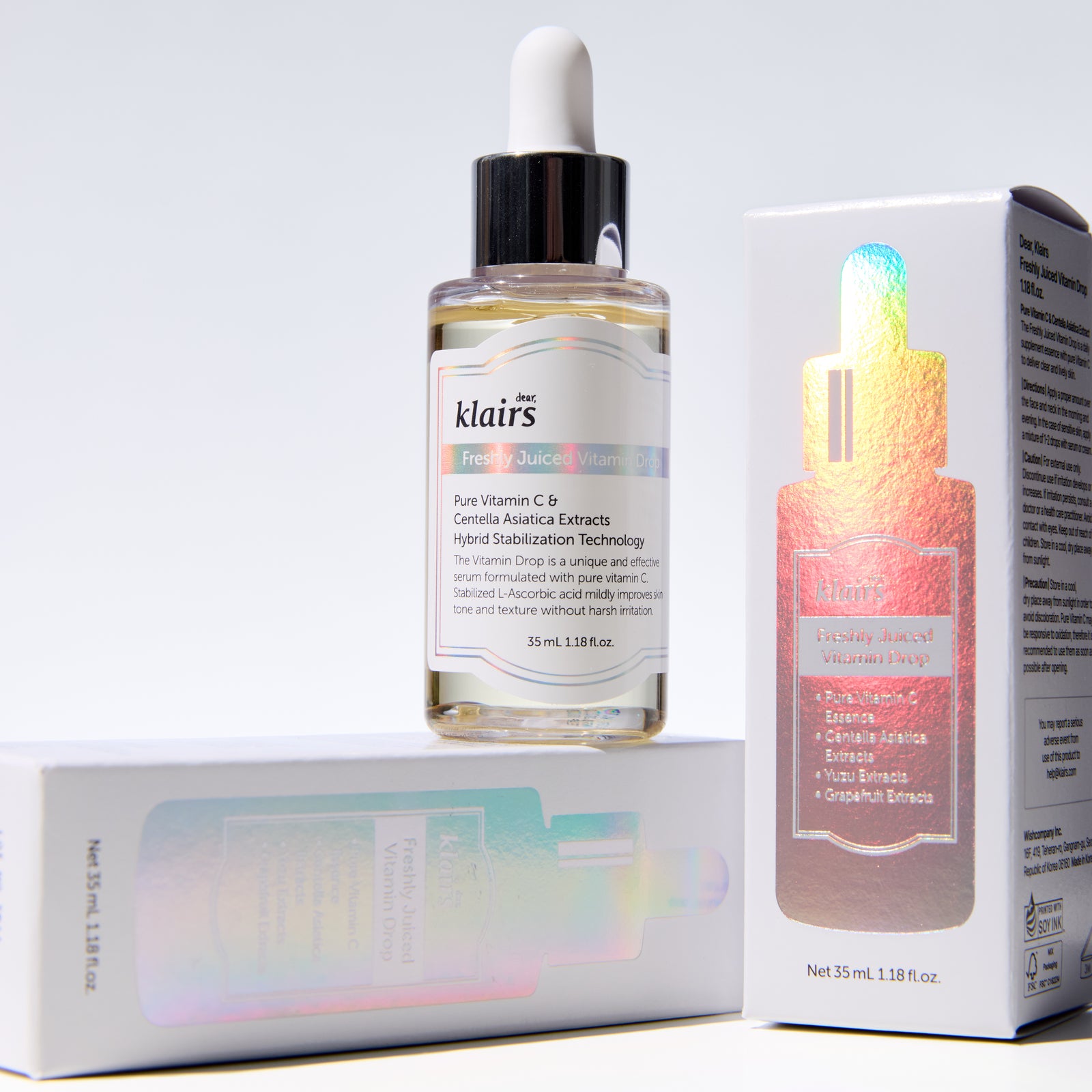 Klairs skincare serum bottle with packaging on a light gray background