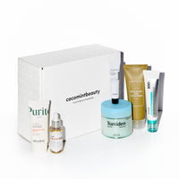 Collection of skincare products from cocomintbeauty on a white background