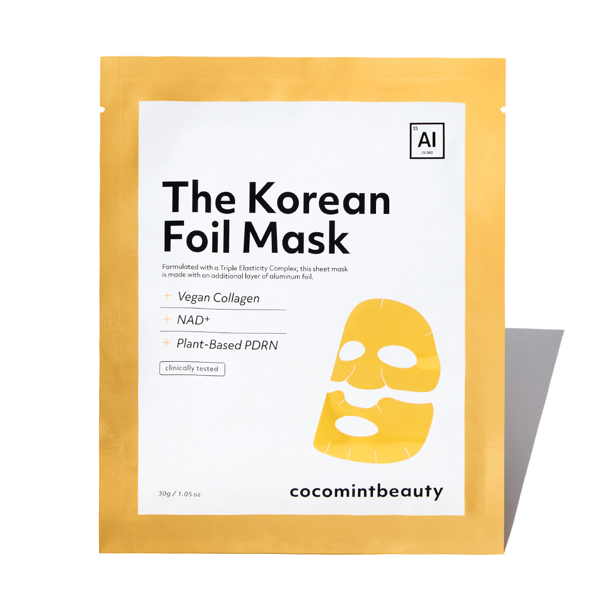 Single sachet of Cocomint Beauty Korean face mask with collagen, NAD+, and PDRN